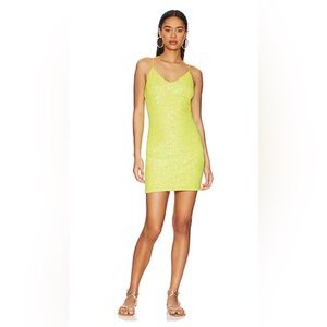 Luli Fama Chasing Stars Neon Yellow Sequin Mini Dress Size Small Resort Party